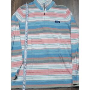 LL Bean Mens XL Tall Striped Quarter Zip Pullover Blue Coral Traditional Fit